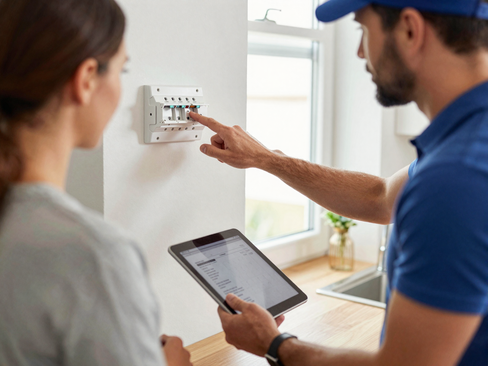 Professional electrician at work